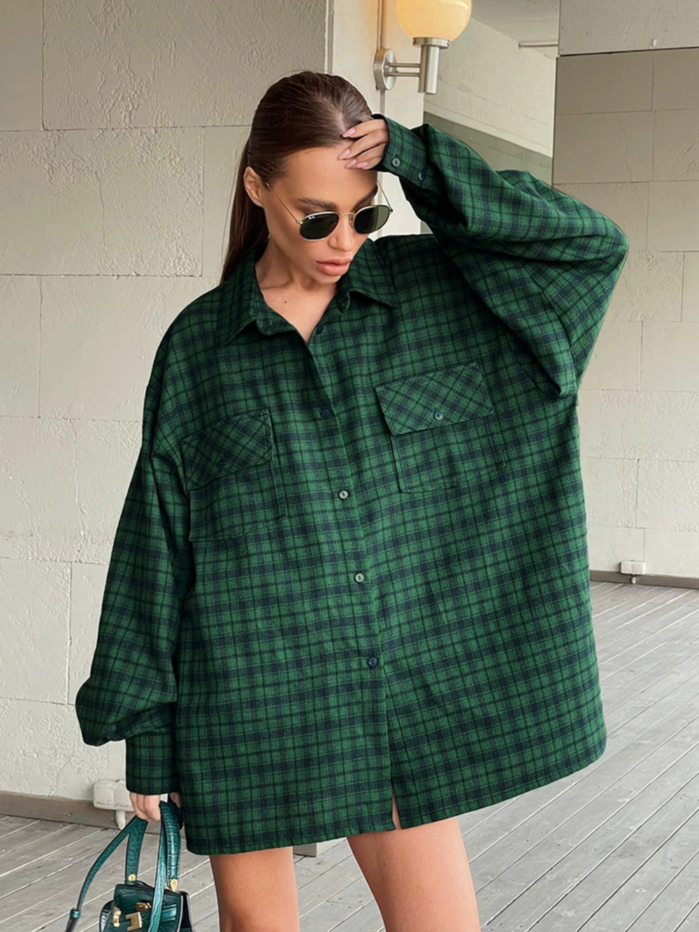 Forever 21 Green Plaid Vintage Loose Shirt Fall